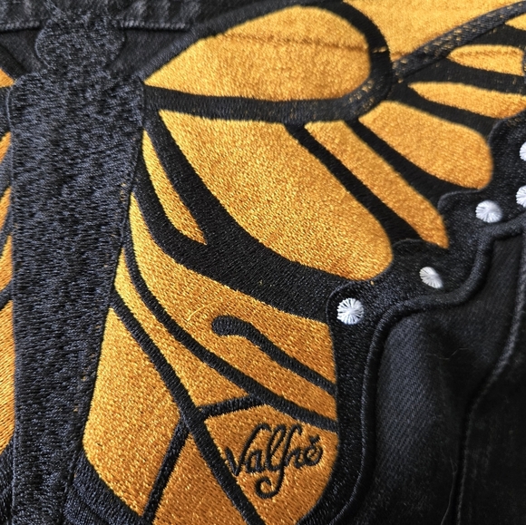 VALFRE Black Denim Jacket with Butterfly Back. Size Small - Picture 11 of 16